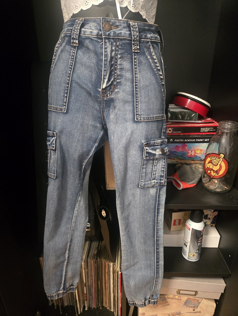 V.I.P. Jeans Denim Cargo Joggers | High Waisted Utility Pocket Jogger Jeans